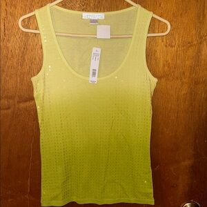 August Silk Yellow and Green Sequin Fitted Tank Top